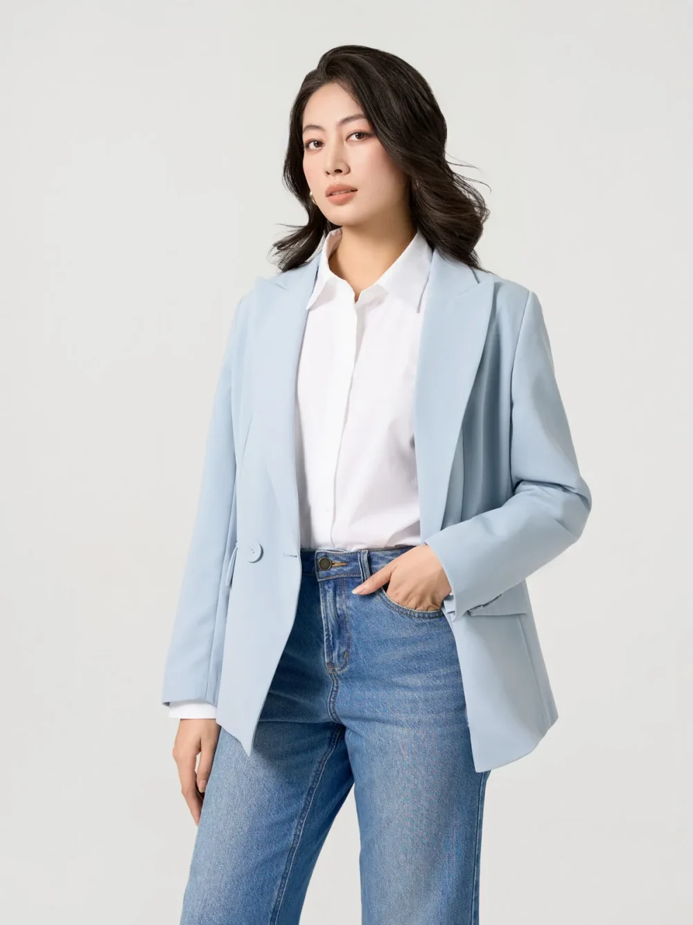 Vest Nữ Dáng Blazer Nắp Túi Xẻ Sau