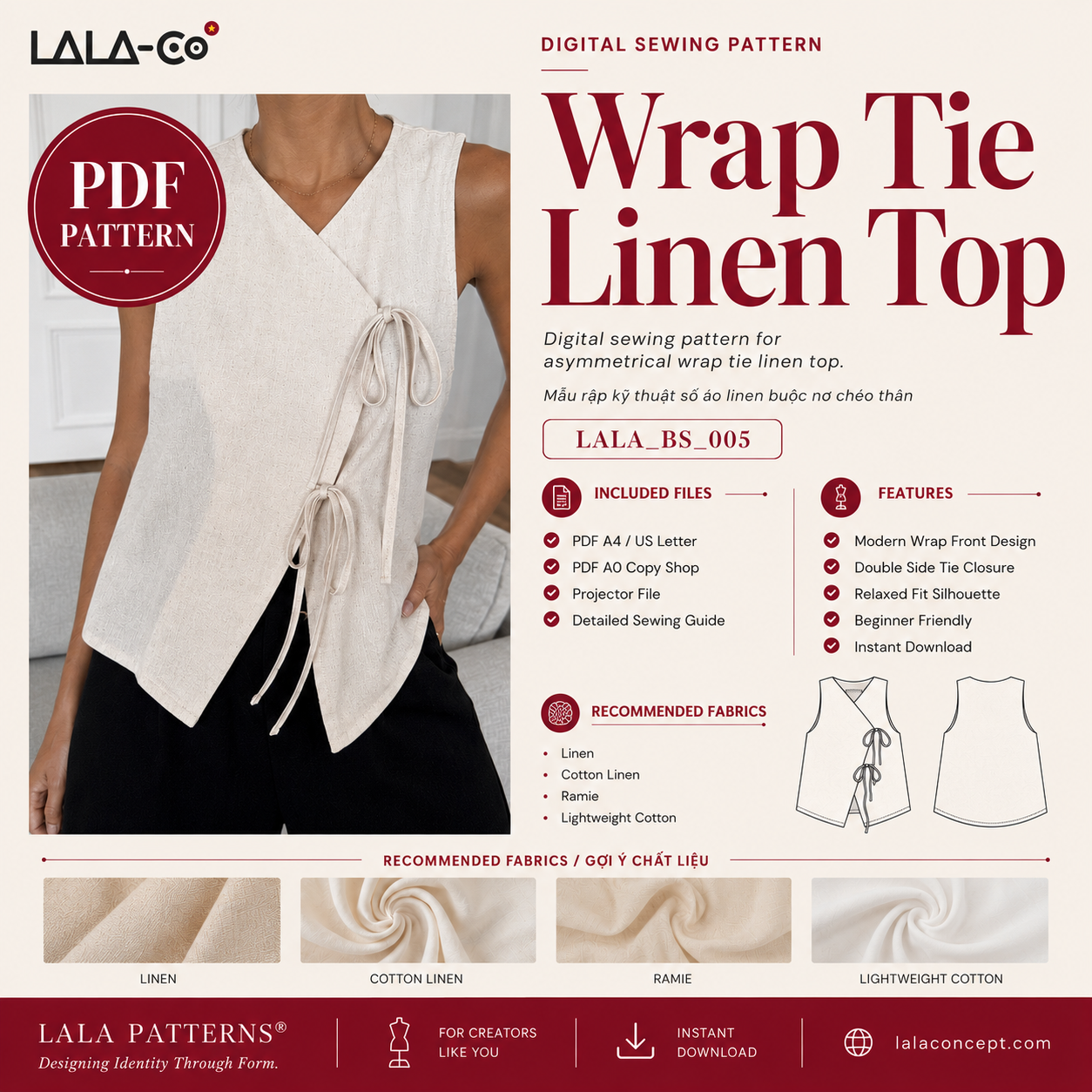 Wrap Tie Linen Top